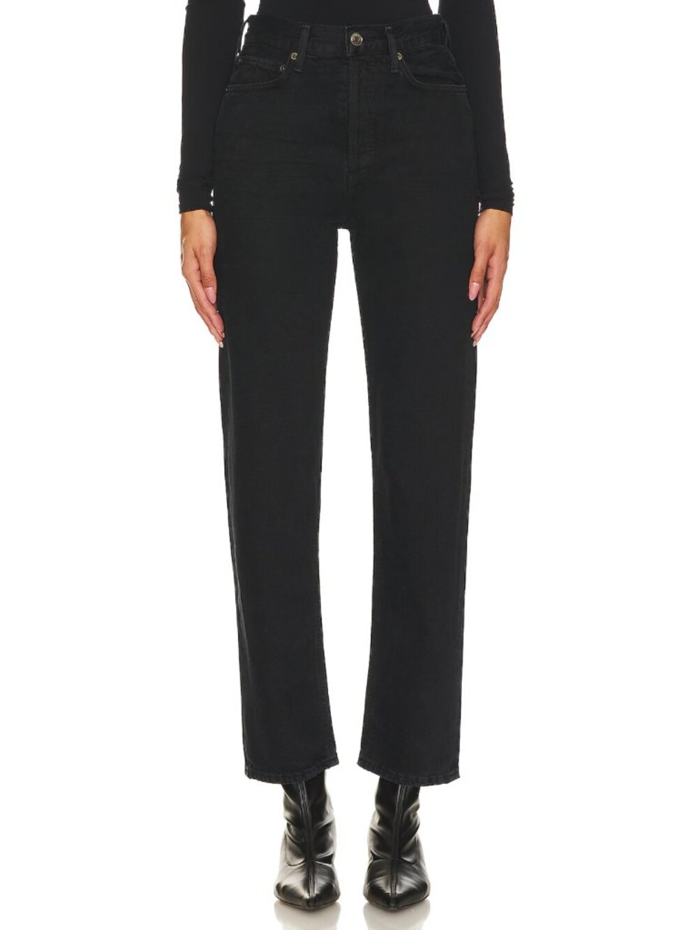 AGOLDE 90s Pinch Waist High Rise Straight Jeans in Crushed Black Denim 27 - Picture 1 of 6